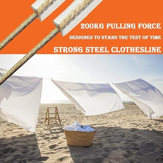 Portable Laundry Rope Clothesline – Adjustable Clothes Drying Line with Hooks | Strong & Durable for Indoor & Outdoor Use (10 Meter)