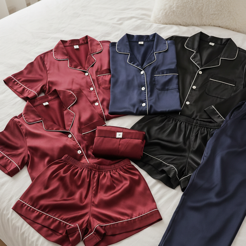 Couple Night Suit / Silk Satin Sleepwear Set – Short & Long Style Combo (4 Pcs) | SKU: DC-C009