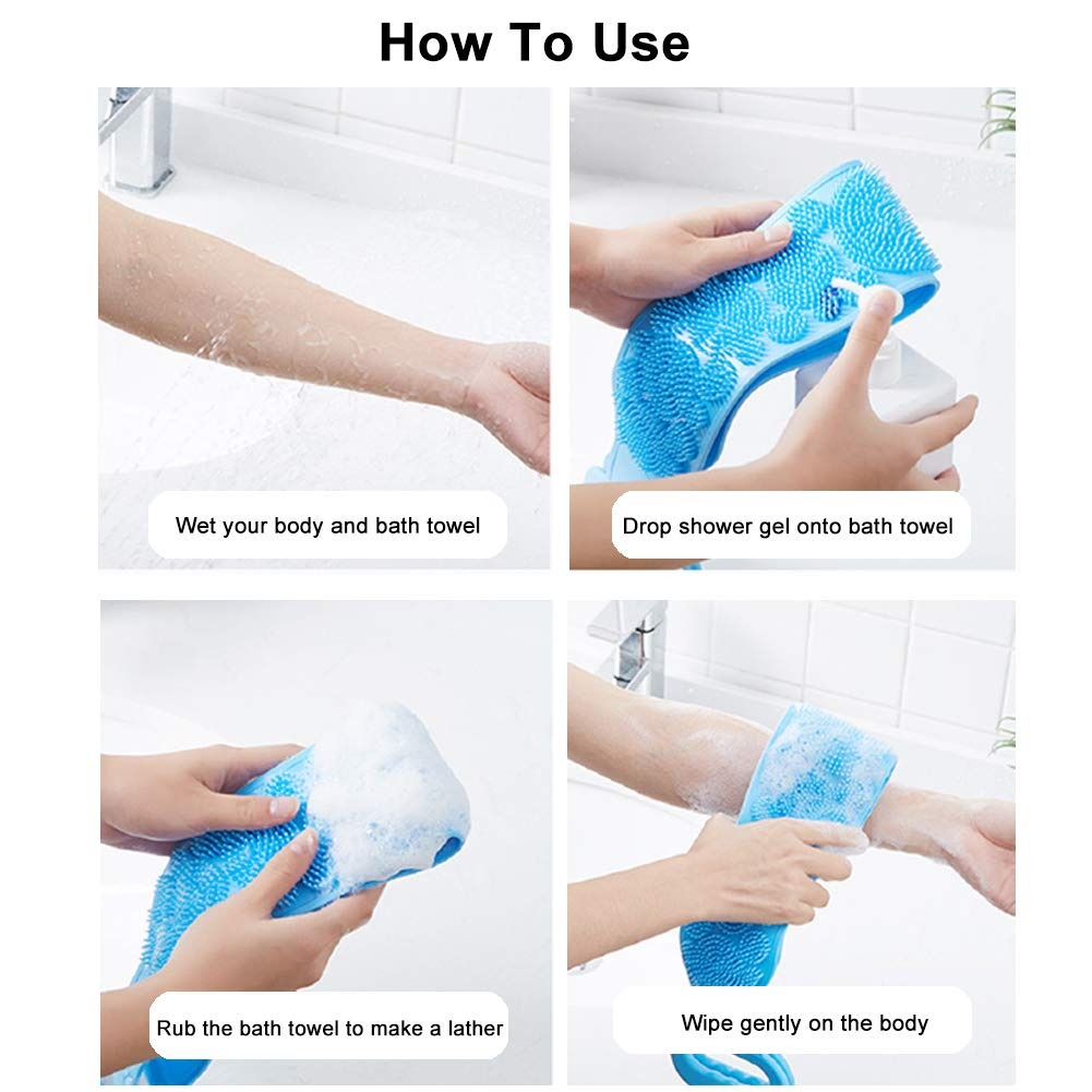 Pack of 2 Silicone Back Scrubber Bath Belts – Double-Sided Exfoliating Body Scrubbers for Gentle, Deep Cleansing & Smooth Skin