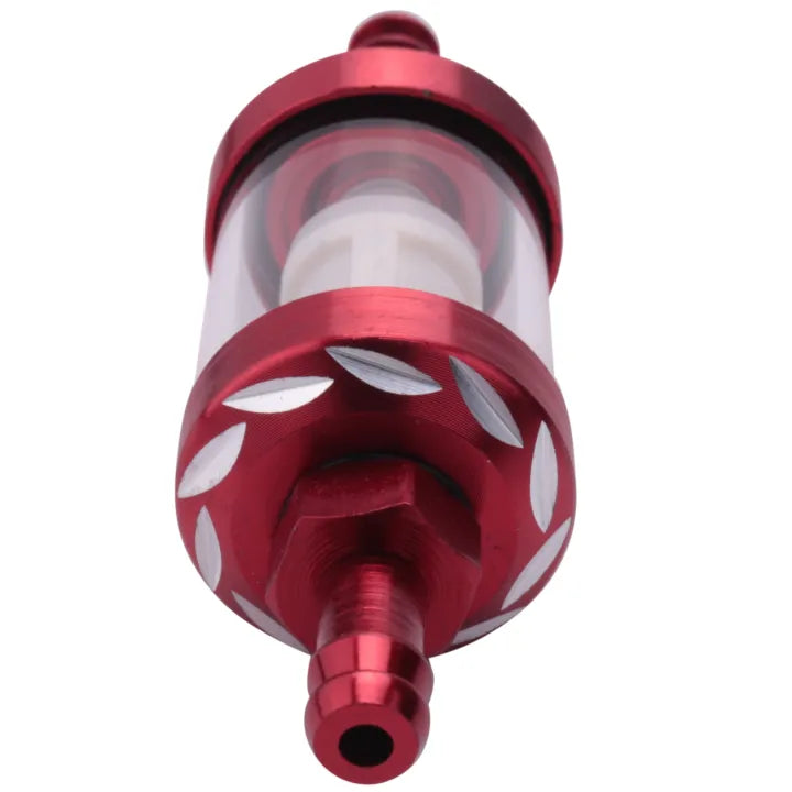 Universal Aluminum Glass Motorcycle Oil Filter – Transparent Reusable Inline Oil Filter for Motorbikes (Random Color)