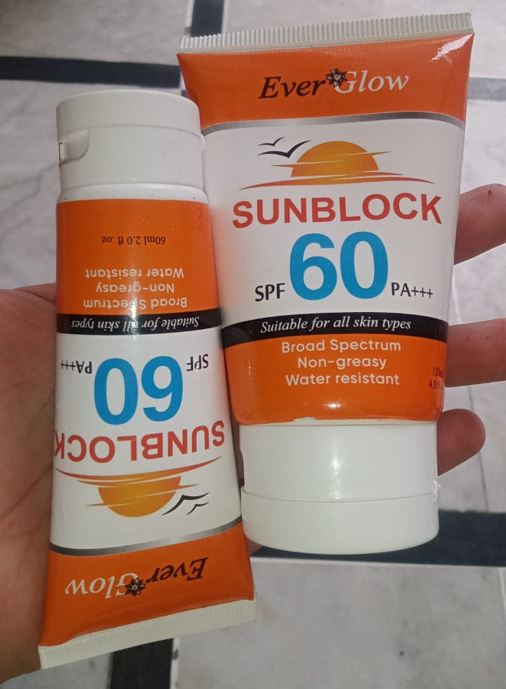 Ever Glow Whitening Sunblock SPF 60 – | Brightening & Broad Spectrum Protection | Sunblock