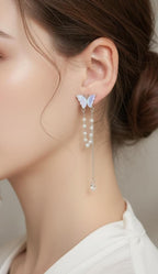 S925 Elegant Butterfly with Pearl Tassels Drop Earrings – Delicate, Feminine & Stylish Fashion Jewelry for Women & Girls(Pair)