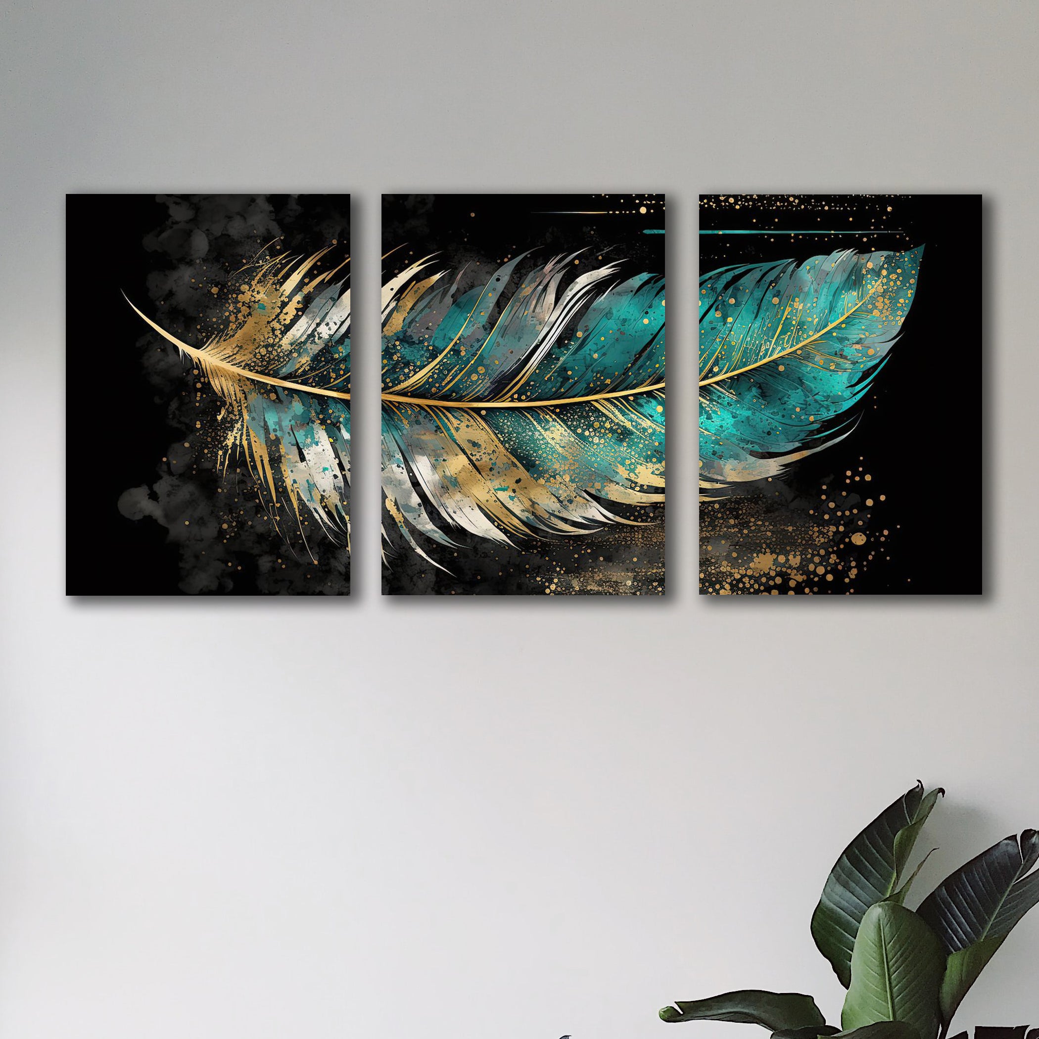set of 3 leaf art wooden frames for wall decoration / sticky photo tiles