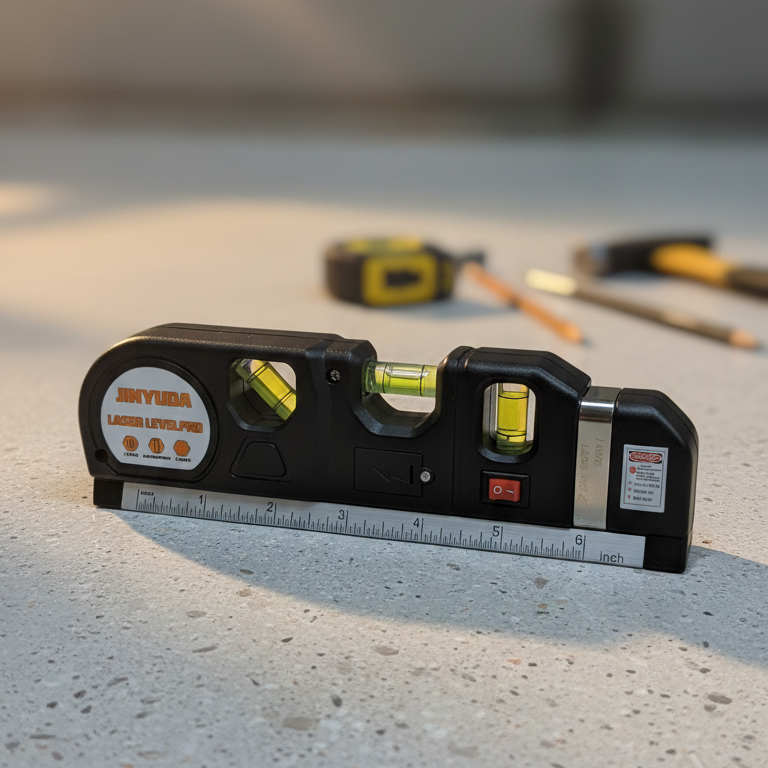 Multipurpose 3-in-1 Laser Level, Ruler, and Spirit Level Tool with Triple Bubble Vials for Precise Home Improvement & Construction Tasks