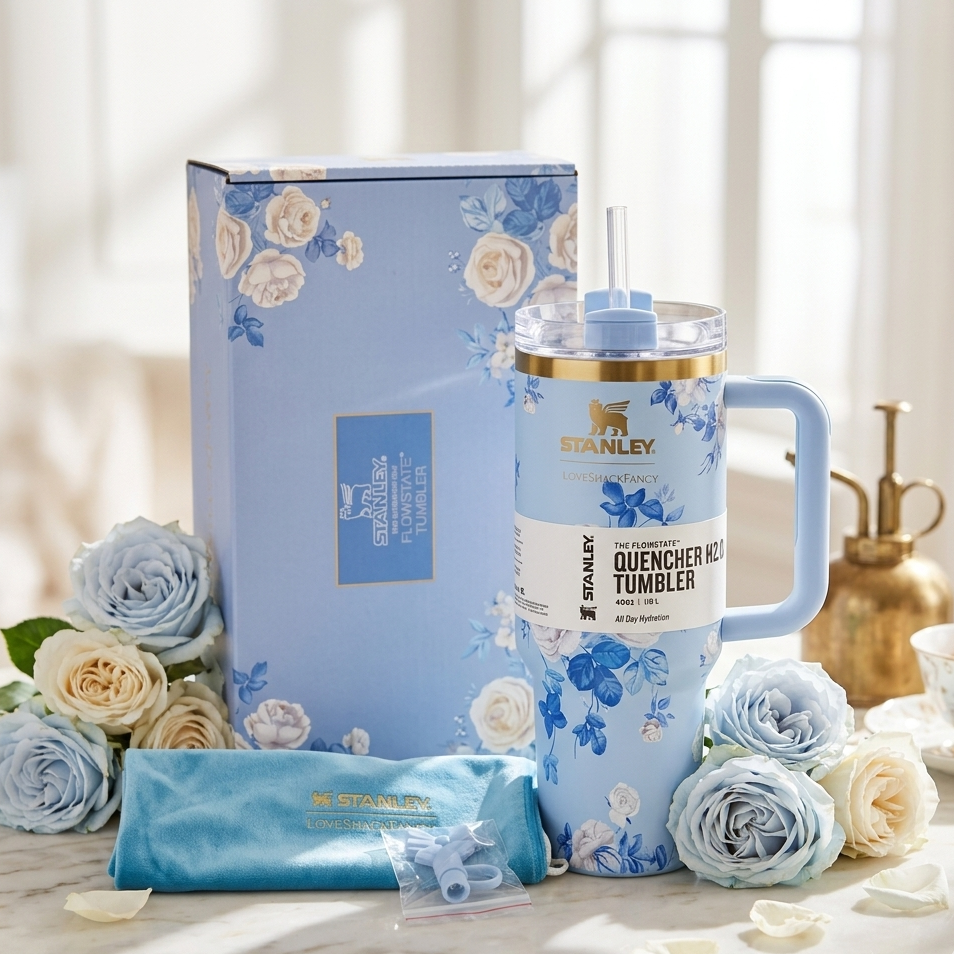 Stanley x LoveShackFancy Limited Edition 40oz Quencher H2.0 FlowState Tumbler – Floral Collaboration Collection ( RANDOM COLOUR )