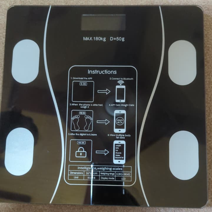 Smart Wireless Bluetooth Digital Weight Scale – Max 180kg, Precision D=50g, Body Weight Monitoring