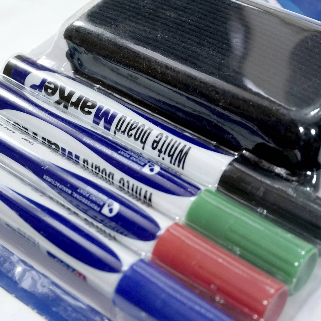 Dry Erase Whiteboard Markers Set – 4 Vibrant Colors with Duster, Refillable & Eco-Friendly, Perfect for Home, School, and Office