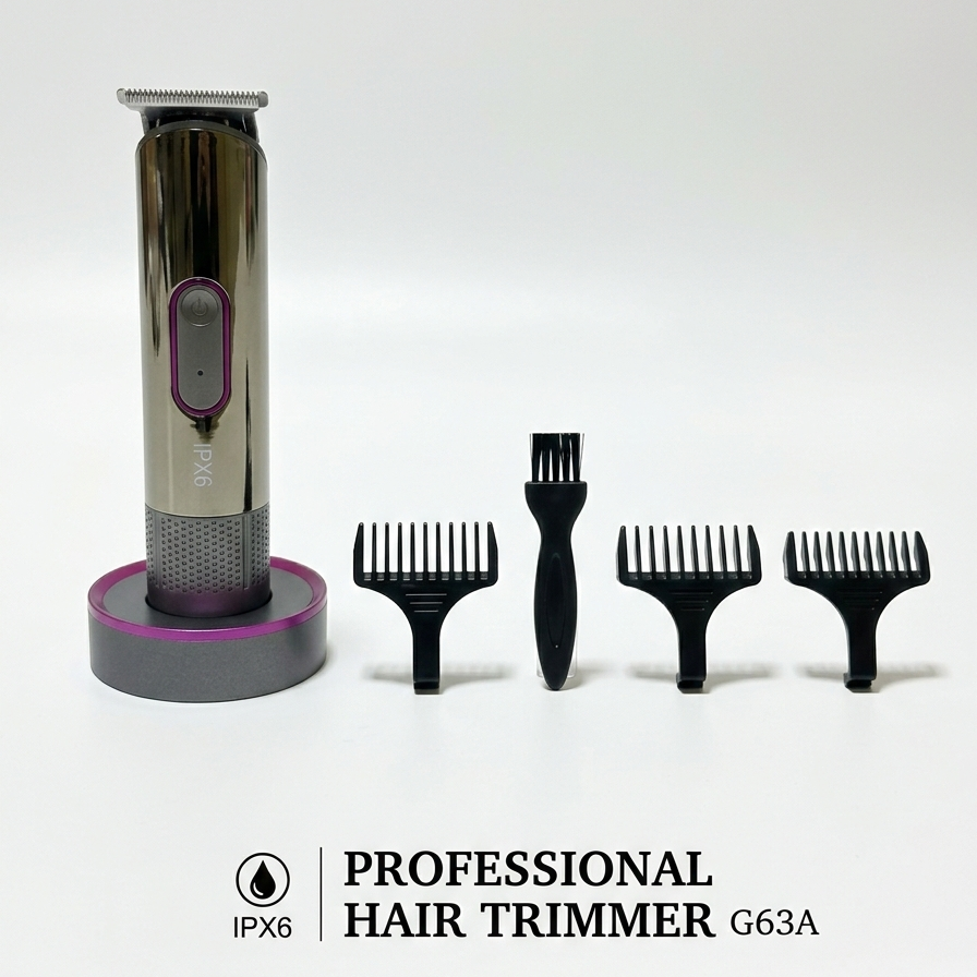 G63A Professional Hair Stylist Trimmer – Rechargeable Cordless Hair & Beard Trimmer with Charging Base and Guide Combs