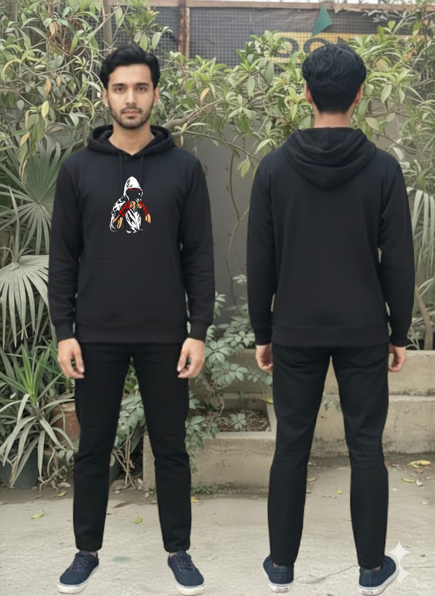 Men's Trendy Printed Tracksuit Black Casual Sportswear Sweat Suit Comfortable Fit