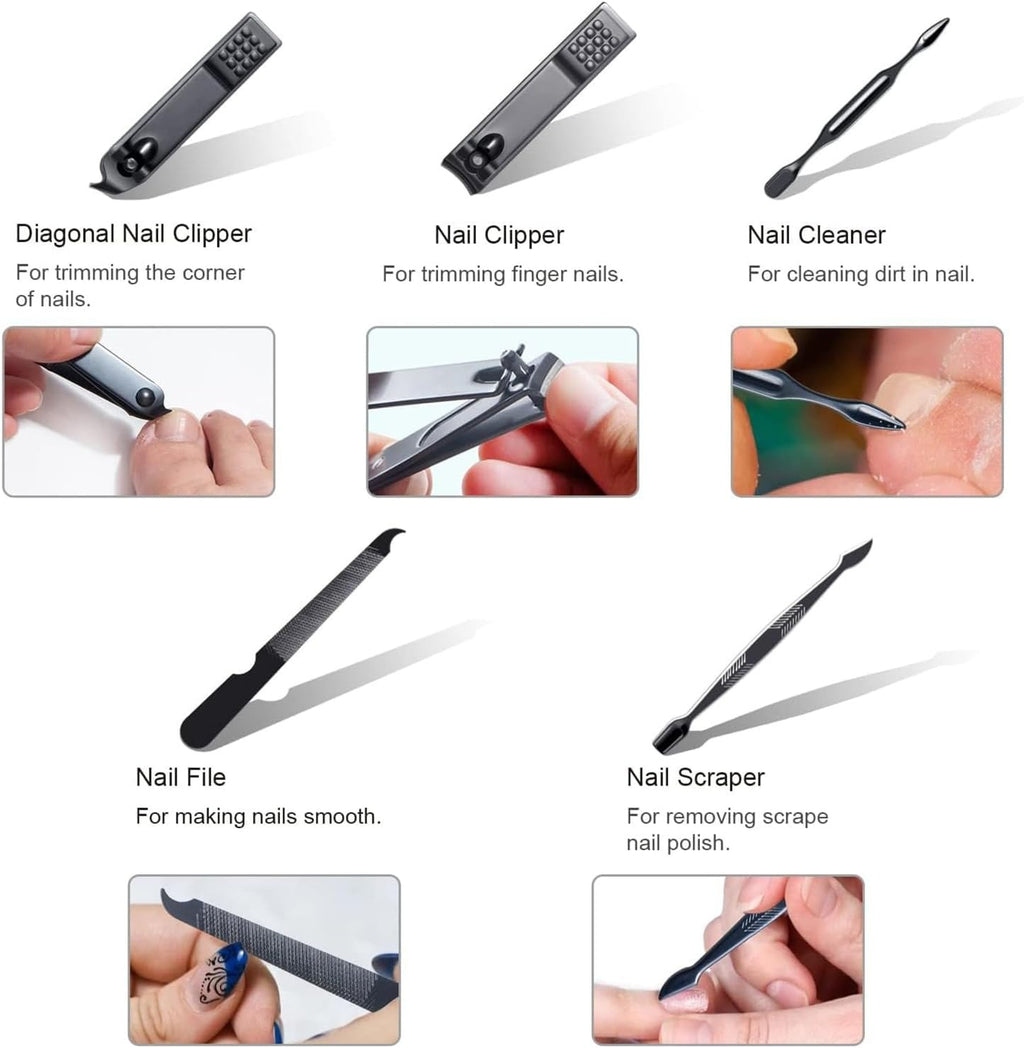 Premium Manicure &amp; Pedicure Kit – Stainless Steel Nail Clippers Set with Grooming Tools for Hand, Foot &amp; Facial Care – Travel Case Included ( 10 PCS Creative Smiley Nail Tool Set )