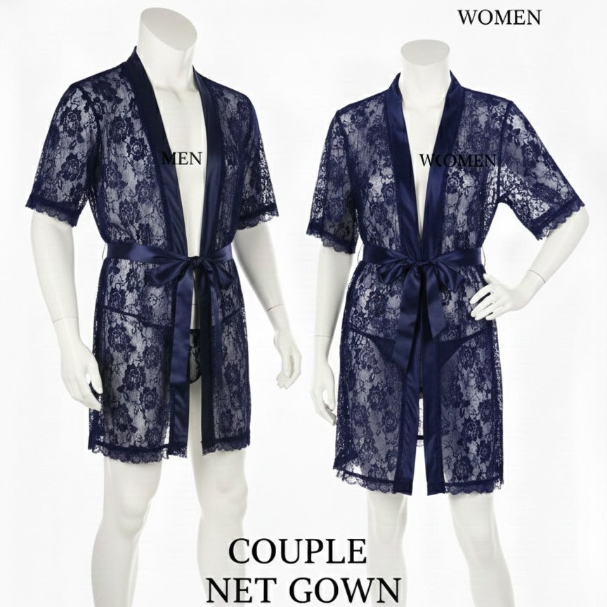 Couple Matching Romantic Robe / Gown Set – Sensual Net Nightwear for Men & Women (Pack of 2) | SKU: DC-C004