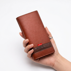 Long Wallet Purse – Contrast Band Design with Card Slots & Zipper Pocket