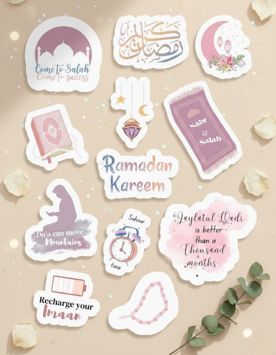 Ramadan Mubarak Sticker Pack – 12 Uncut Decorative Stickers