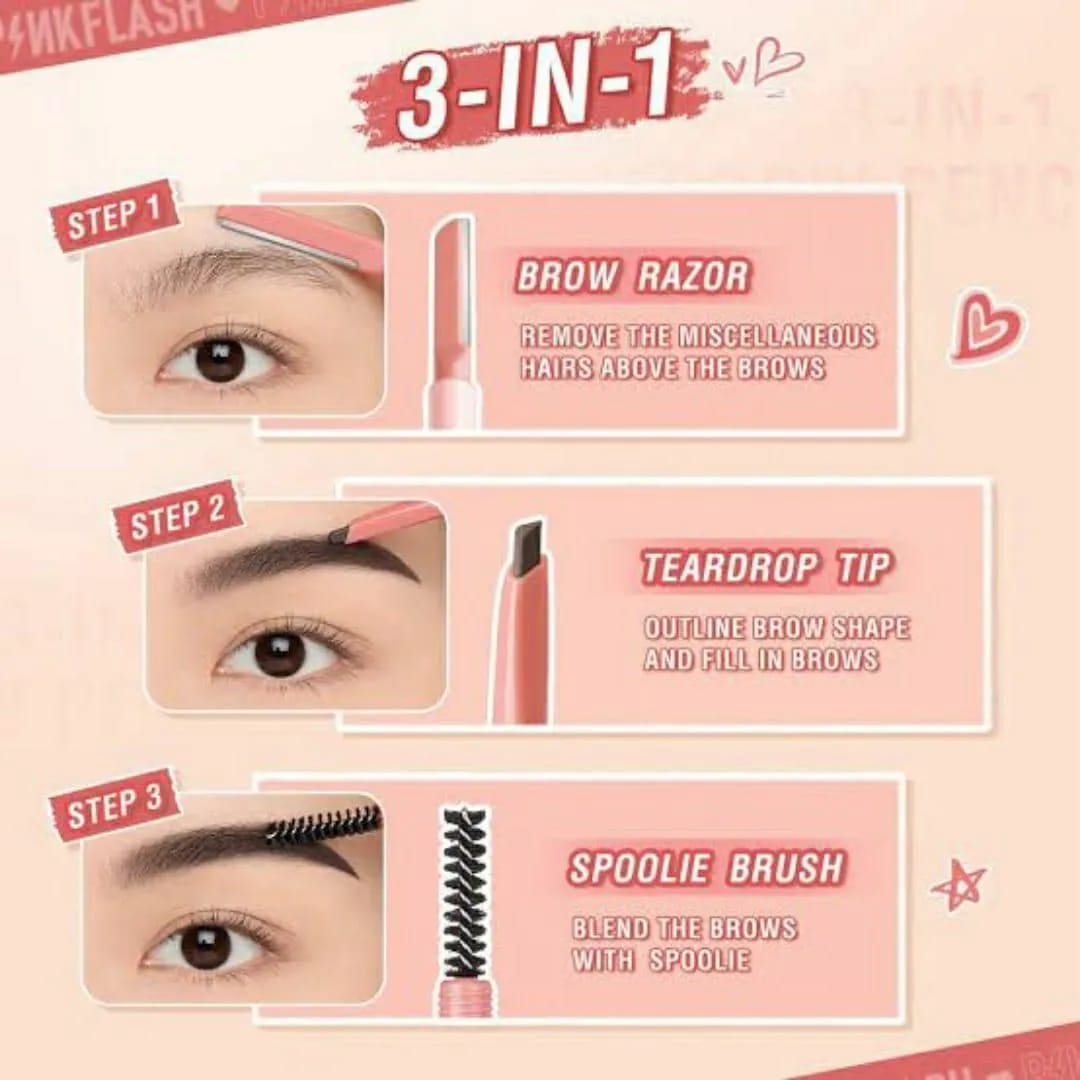 3 In 1 Eyebrow Pencil Brush And Razor Comfortable Use Smooth Application Compact Design For Daily Grooming Needs