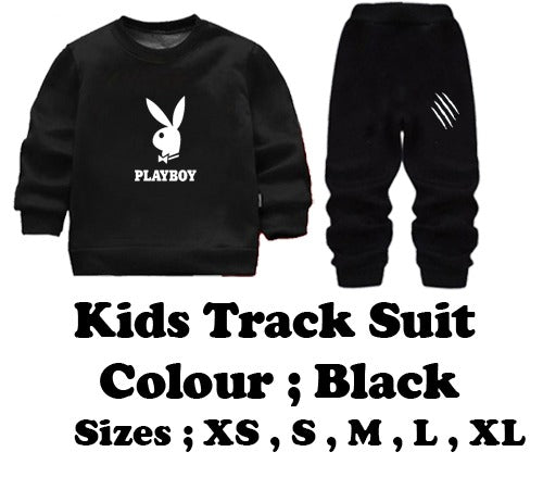 Kids PLAYBOY Printed Stylish Black & Black Tracksuit Set | Winter Fleece Sweatshirt & Trouser Outfit for Boys & Girls – Warm & Trendy FOR BABY AND KIDS