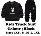 Kids PLAYBOY Printed Stylish Black & Black Tracksuit Set | Winter Fleece Sweatshirt & Trouser Outfit for Boys & Girls – Warm & Trendy FOR BABY AND KIDS