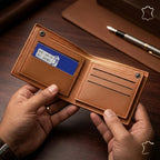Anchor Emblem Bifold Leather Wallet with Box – Multi Card Slots, Cash Pocket & Zipper Pocket