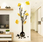 Acrylic Mirror Rabbit Vase Wall Decoration – Golden & Black 3D Wall Art Sticker Decal with Paper Chart (4 Feet)
