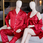 Couple Night Dress Silk Sleepwear Set – 4-Piece Pajama & Robe Set | SKU: DC-C012