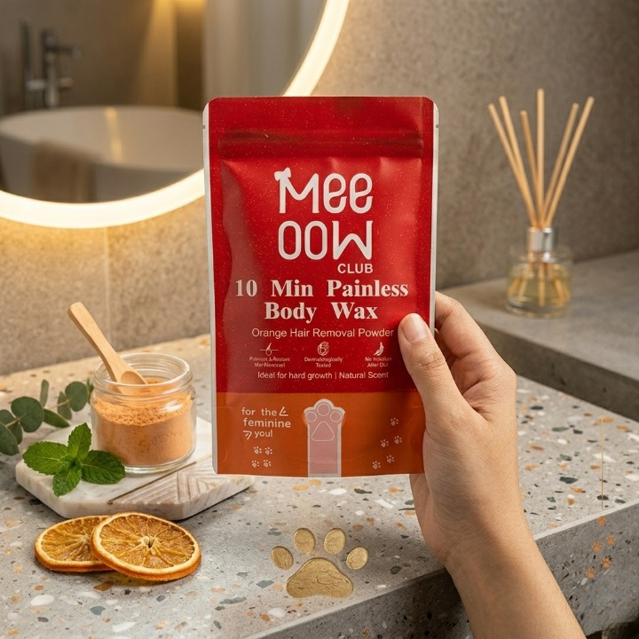 Meeoow Club 10-Min Painless Body Wax | Orange-Scented Hair Removal Powder 100g