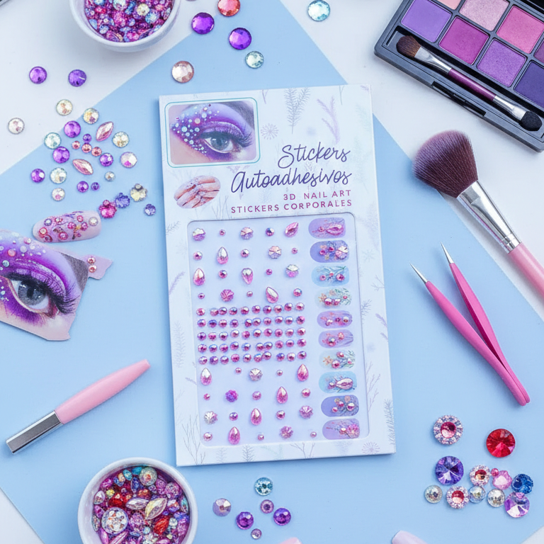 Temporary Tattoo for Women – Rhinestone Gems Face & Body Sticker | Self-Adhesive Crystal Makeup Decoration for Parties & Festivals (Random Design)