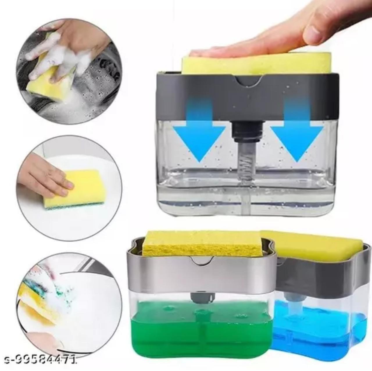 2-in-1 Soap Pump & Sponge Caddy Dispenser | Kitchen Liquid Soap Dispenser with Sponge Holder for Easy Dishwashing without sponge