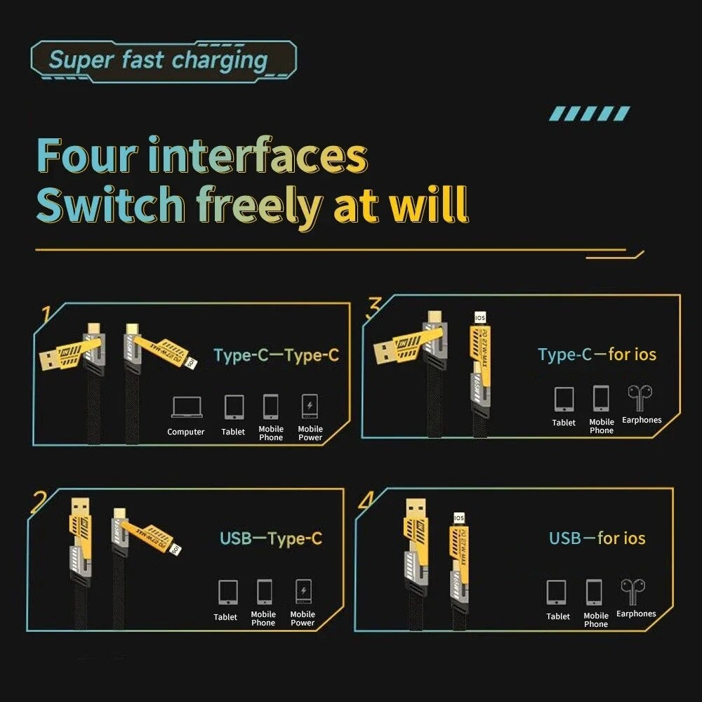Logilink 60W Fast Charging Data Cable | 4‑in‑1 Multi USB PD | 1000 mm Length