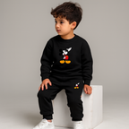 Black Mickey Mouse Printed Kids Tracksuit | Winter Fleece Sweatshirt & Trouser Set for Boys & Girls – Warm & Stylish Outfit  FOR BABY AND KIDS