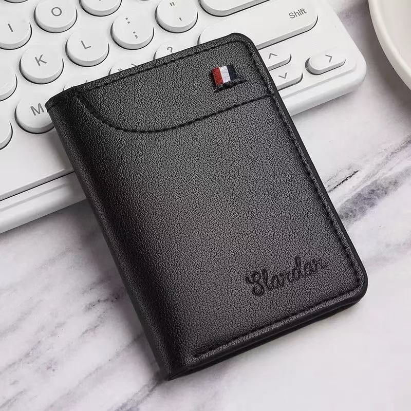 Slim Card Holder Wallet for Men with Cash Pocket, ID Window & Hidden Card Slot - Black