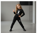 Kids PLAYBOY Printed Stylish Black & Black Tracksuit Set | Winter Fleece Sweatshirt & Trouser Outfit for Boys & Girls – Warm & Trendy FOR BABY AND KIDS