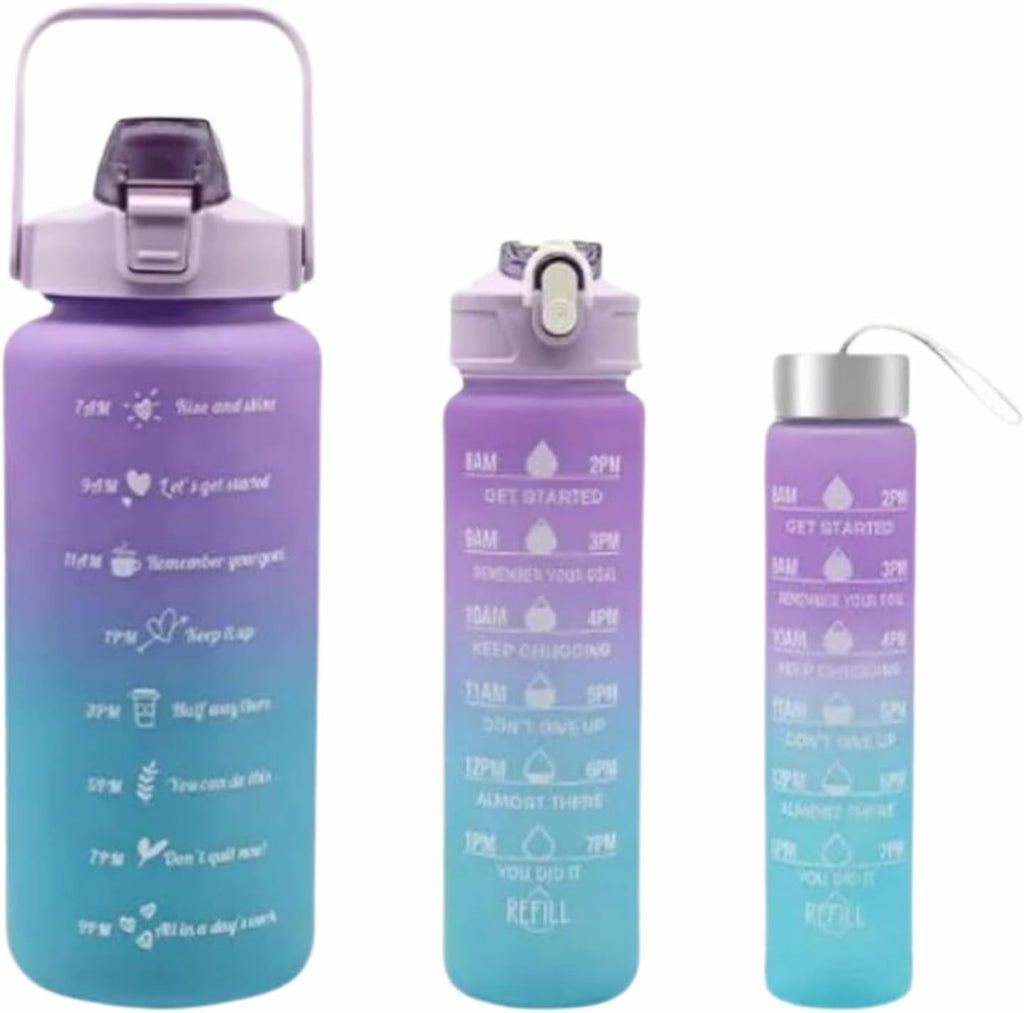 Sports Water Bottles 3 Pcs Set With Leak Proof Flip Top Lid (Random Color)