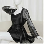 Soft Lace Robe & Silk Inner – 2 Piece Transparent Net Gown Set | Free Size (Fits Up to 38” Chest)