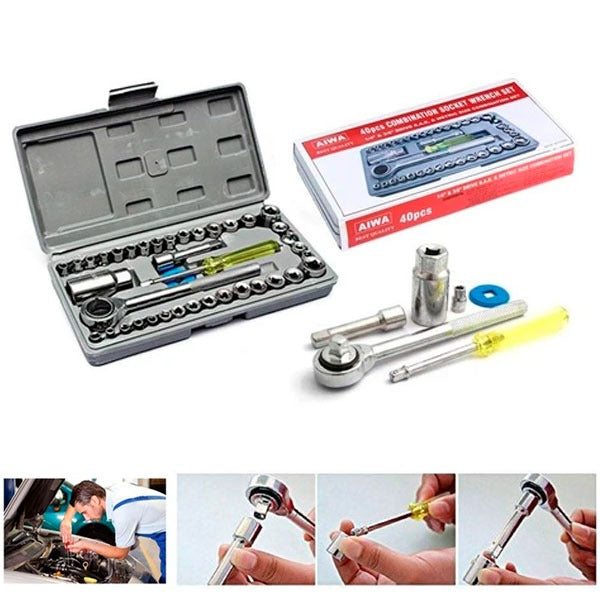 Aiwa 40 PCS Combination Socket Wrench Set – Complete Mechanical Tool Kit for Home, Garage & Automotive Repair