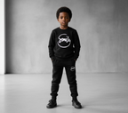 Kids SMILE Printed Stylish Black & Black Tracksuit Set | Winter Fleece Sweatshirt & Trouser Outfit for Boys & Girls – Warm & Trendy FOR BABY AND KIDS