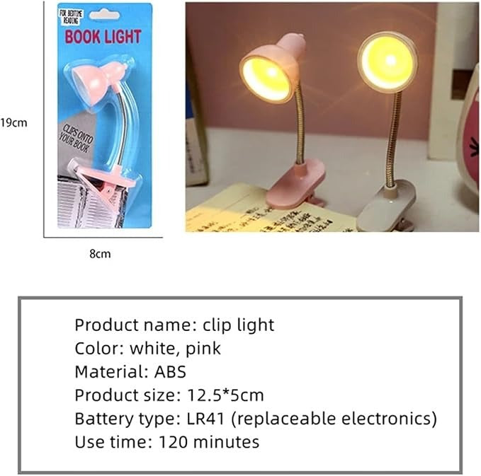 Mini Book Light with Clip – Portable LED Reading Lamp, Travel Bedroom Night Light, Eye Protection (Random Color)