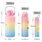 3 Pack Water Bottles With 2l Large Bottle 700mlportable Bottle And 300ml Mini Bottle Motivational (random Color)