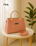 Premium Quilted Faux Leather Handbags with Golden Metal Handles - Elegant Shoulder Tote Collection