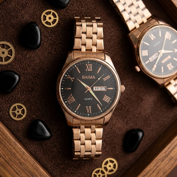 Baima Quartz Stainless Steel Wristwatch With Roman Numerals And Day Date Working Display