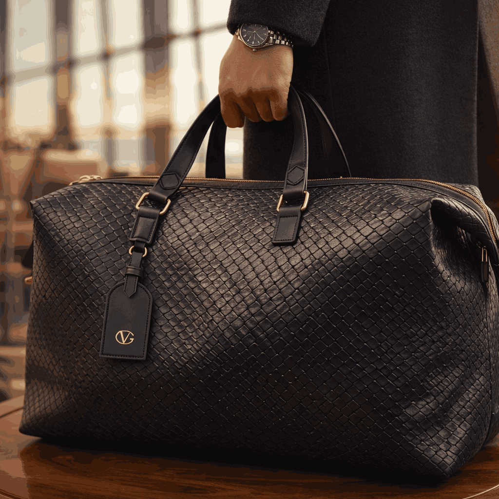 Luxury Valentino Imported Travel Duffel Bag (20 × 13 Inches) – High-Quality Woven Texture Handbag | Premium Large Capacity Weekender Bag (without box)