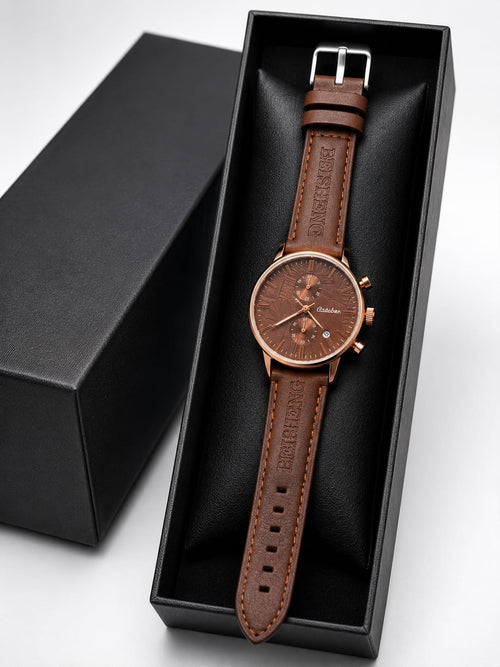 Beisheng Men's Leather Strap Watch  Perfect for formal and casual occasions - Brown