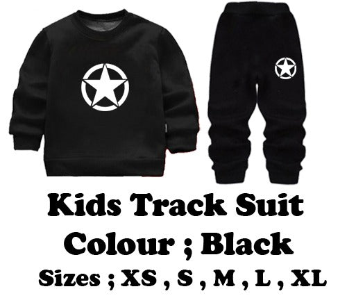 Kids Star Printed Black & Black Tracksuit Set | Winter Fleece Sweatshirt & Trouser Outfit for Boys & Girls – Warm & Trendy FOR BABY AND KIDS
