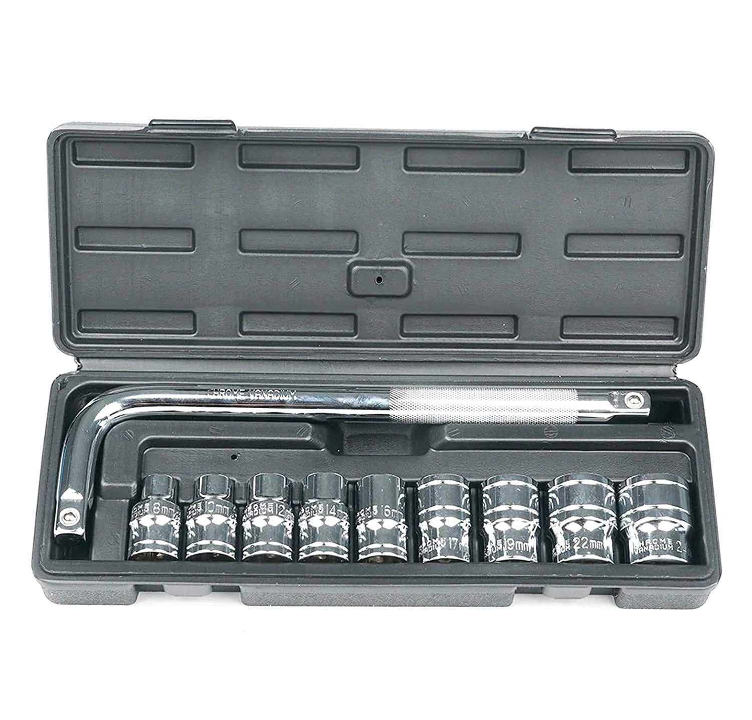 Professional Heavy Duty Socket Wrench Set | 9Pc Tool Kit | 1/2″ Drive | 8‑24mm Metric Sockets + L Wrench