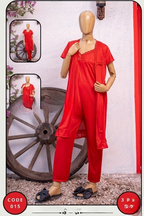 Luxury Silk 3-Piece Nightwear Set for Women – Free Size – Premium Satin Robe & Pajama Suit (SKU: R-015)