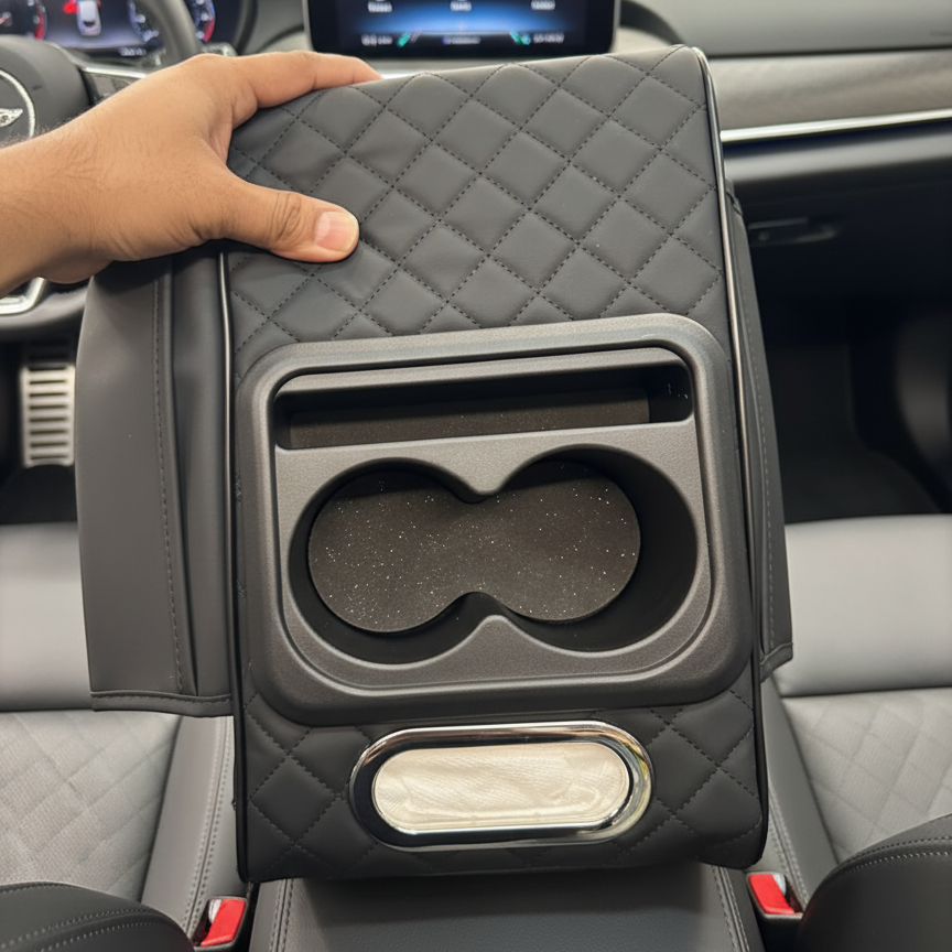 Car Center Console Armrest Cushion With Built-In Cup Holder – Comfortable And Practical Car Accessory For Added Support And Convenient Storage