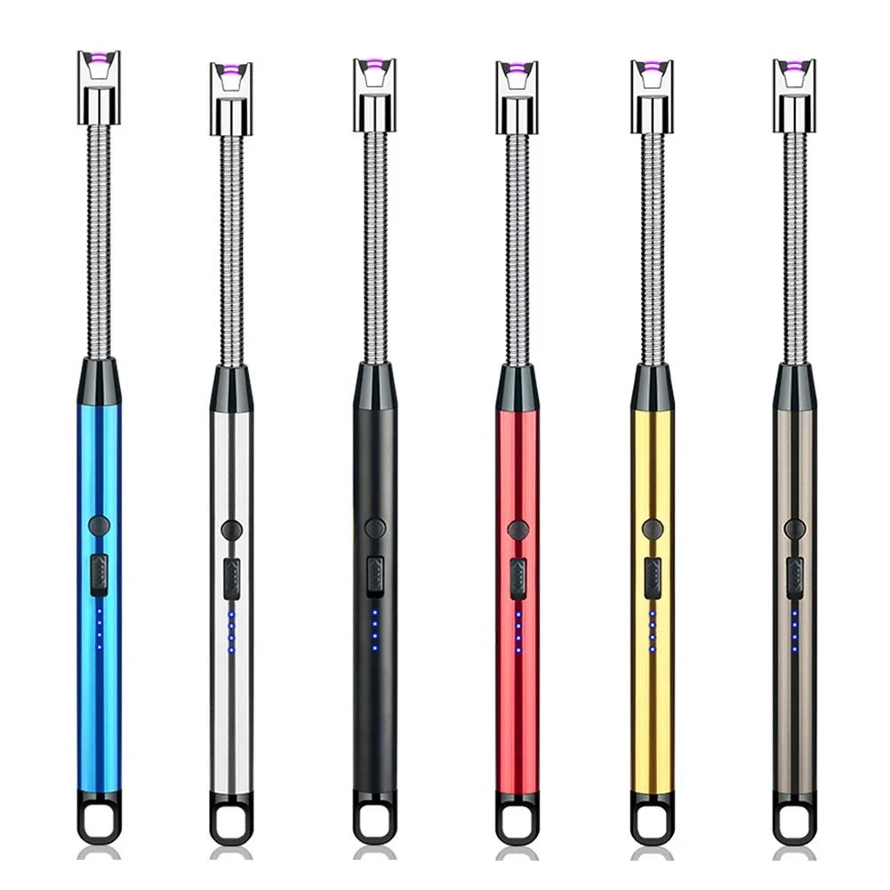 360° Outdoor Kitchen Lighter Usb Rechargeable Portable Electronic Arc Lighter Flexible Neck Safety Lock Windproof Eco Friendly Design (Random Colors)