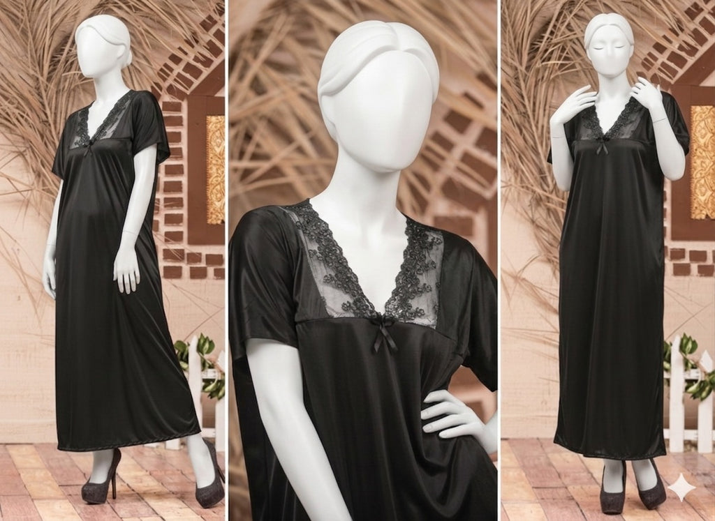 Single Pcs Stylish & Comfortable Long Silk Nightgown - Free Size (SKU R-002)