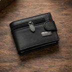 Premium Men’s Mini Leather Wallet With Zipper & Button | 8 Card Slots | Dollar Size | With Box