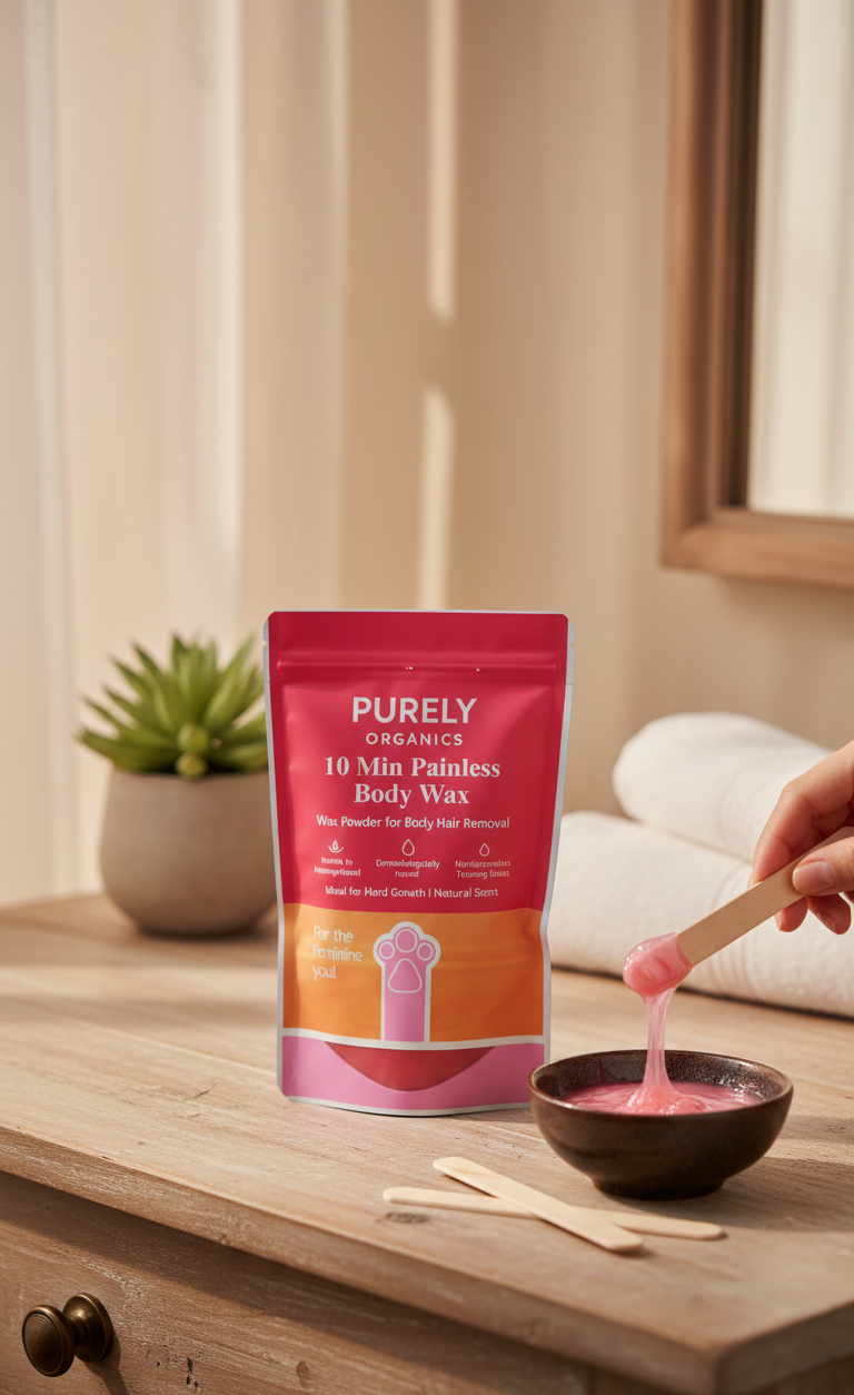 Purely Organics 10 Min Painless Body Wax Powder – Natural Hair Removal for Sensitive Skin (157g)