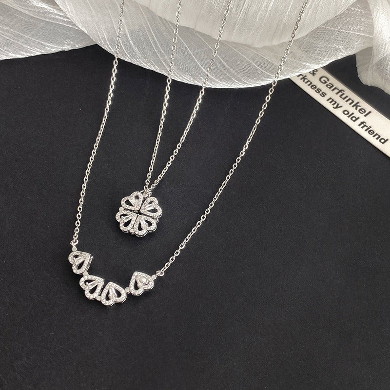ZGE-923 Korean Magnetic 4 Leaf Clover Pendant Necklace – Elegant 2 Ways Wearable Jewellery for Women