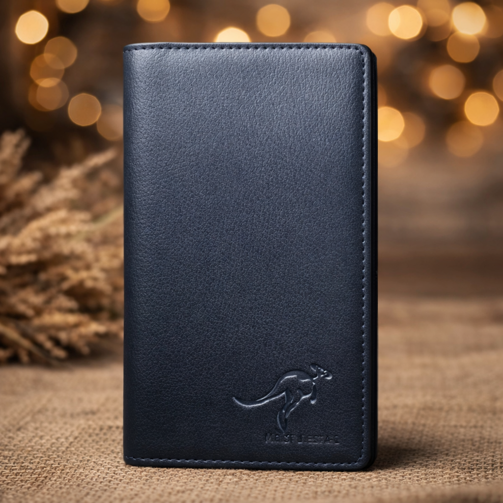 Premium Men’s Long Leather Wallet – Multi-Slot Executive Bifold with Embossed Kangaroo Logo